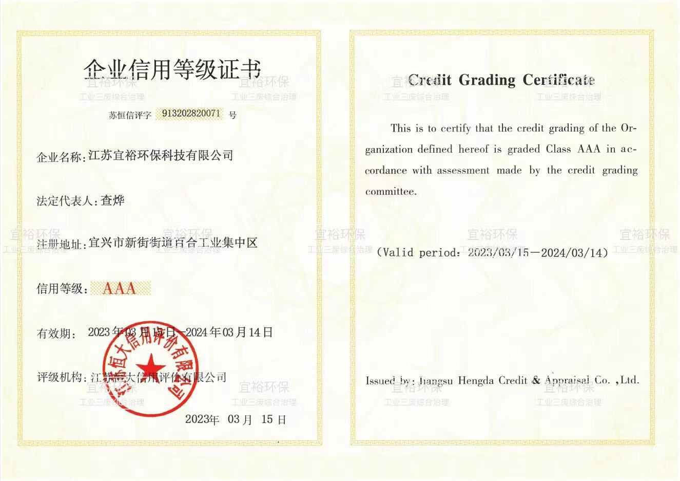 Enterprise Credit Rating Certificate
